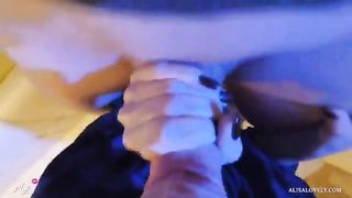 Девушка от первого лица делает минет парню и получает спермы на язык